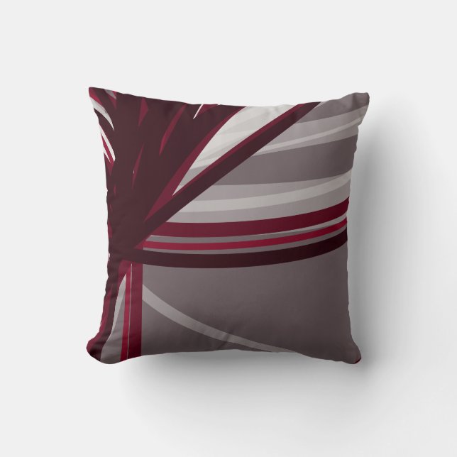 Grey & Burgundy Modern Abstract Ribbons Throw Pillow (Front)