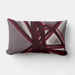 Grey & Burgundy Modern Artistic Abstract Lumbar Pillow