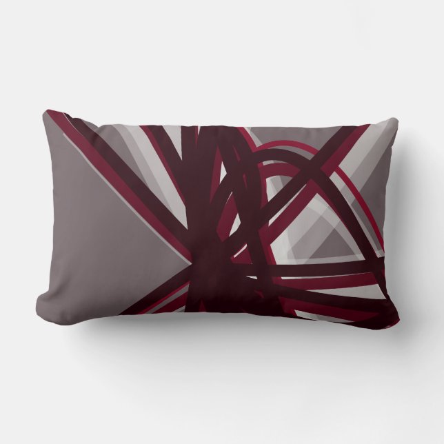 Grey & Burgundy Modern Artistic Abstract Lumbar Pillow (Front)