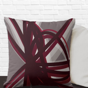 Grey & Burgundy Modern Artistic Abstract Throw Pillow