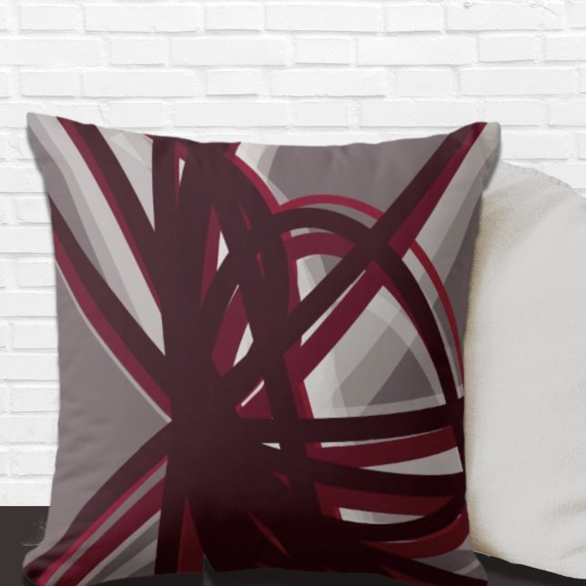 Grey & Burgundy Modern Artistic Abstract Throw Pillow (Creator Uploaded)