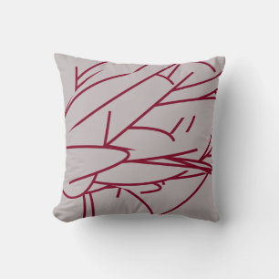 Grey & Burgundy Modern Elegant Abstract Feather Throw Pillow
