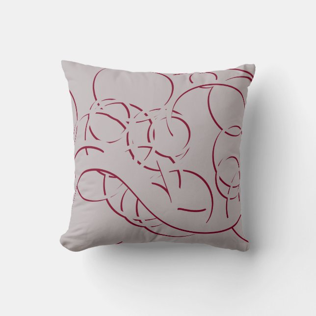 Grey & Burgundy Modern Elegant Abstract Swirls Throw Pillow (Front)