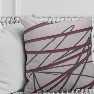 Grey & Burgundy Modern Elegant Abstract Throw Pillow