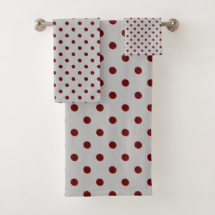 Grey Burgundy Polka Dot Bath Towel Set