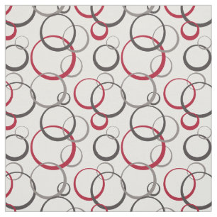 Grey Burgundy Red Rings Modern Geometric Pattern Fabric