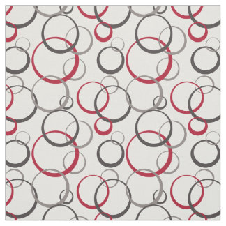 Grey Burgundy Red Rings Modern Geometric Pattern Fabric