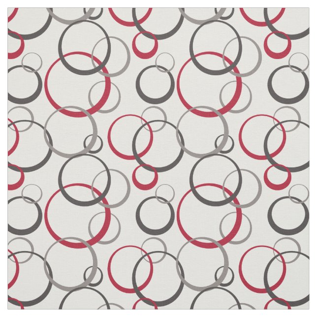 Grey Burgundy Red Rings Modern Geometric Pattern Fabric (Swatch)