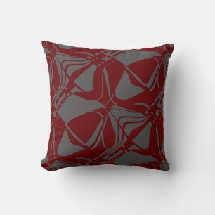 Grey Burgundy Red Slanted Contemporary Art Print Throw Pillow