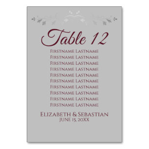 Grey & Burgundy Simple Wedding Seating Chart Table Number