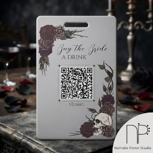 Grey & Burgundy Skull Drink Payment Badge