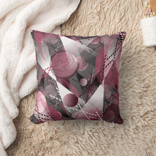 Grey, Burgundy, white abstract pattern. Throw Pillow (Blanket)