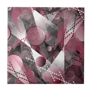 Grey, Burgundy, white abstract pattern. Tile