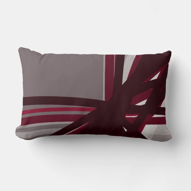 Grey Burgundy & White Artistic Abstract Linear Lumbar Pillow (Front)