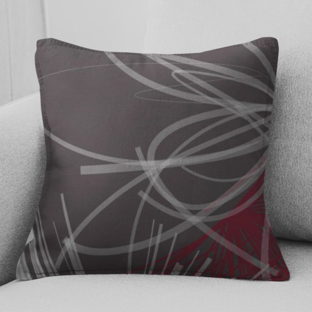 Grey & Burgundy Wine Abstract Ribbon Design Throw Pillow (Creator Uploaded)