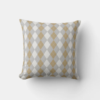Grey & BURLAP BROWN Diamonds ARGYLE Pattern Throw Pillow
