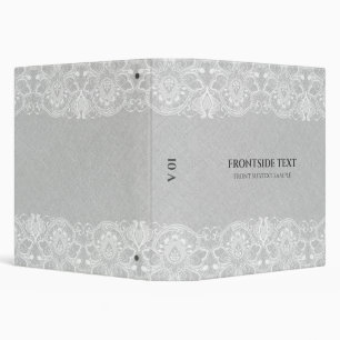 Grey Burlap Linen Look & White Lace 3 Ring Binder