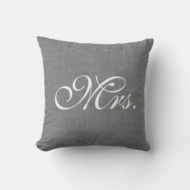 Grey Burlap Mrs. Pillow (Front)
