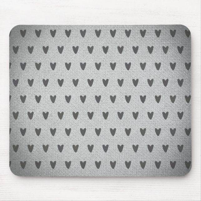 Grey Burlap Whimsical Hearts Rustic Farmhouse Mouse Pad (Front)
