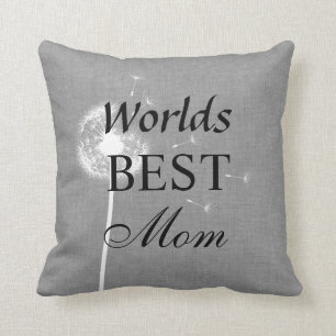 Grey Burlap Worlds Best Mom Pillow with Dandelion
