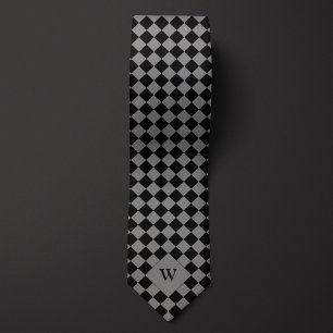 Grey Business Chequered Monogram Tie