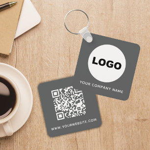 Grey Business Company Promotional Logo QR Code Keychain