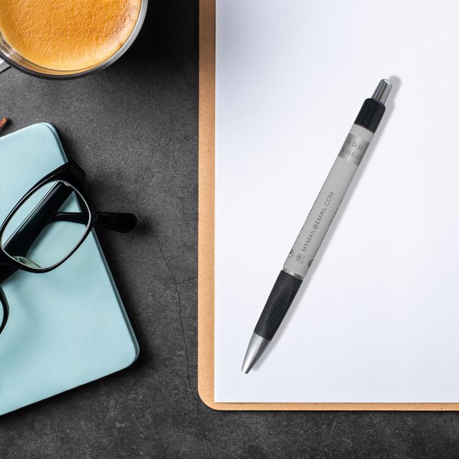 Grey business logo name phone mail website pen (Creator Uploaded)