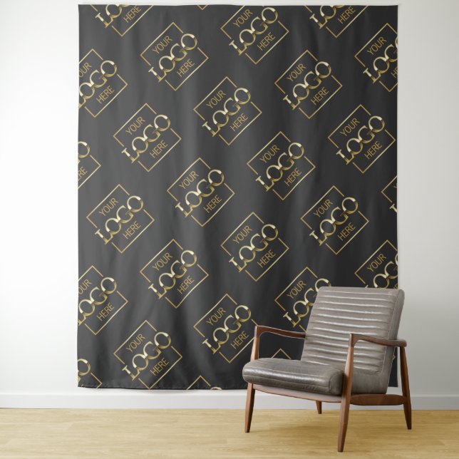 Grey Business Logo Pattern Trade Show Backdrop Tapestry (In Situ)