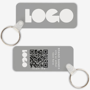 Grey Business Logo & QR Code, Company  Horizontal Keychain