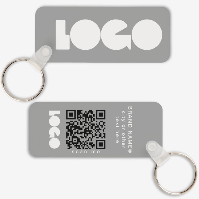 Grey Business Logo & QR Code, Company  Horizontal Keychain (Creator Uploaded)