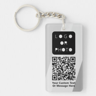 Grey Business Logo QR code Photo Simple Office Key Keychain