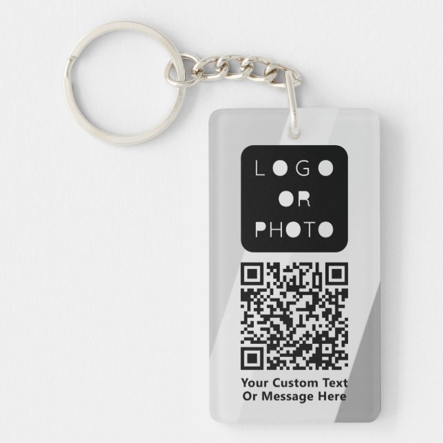 Grey Business Logo QR code Photo Simple Office Key Keychain (Front)