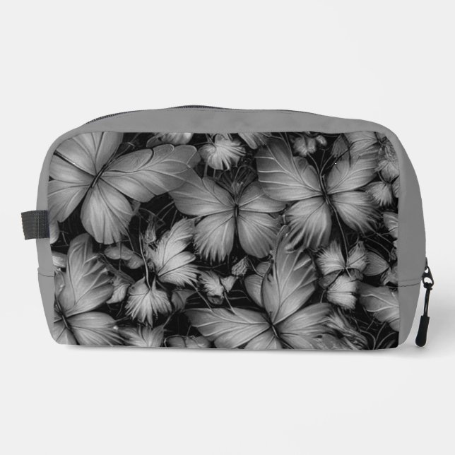 Grey Butterflies Print Dopp Kit (Front)