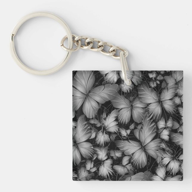 Grey Butterflies Print Keychain (Front)