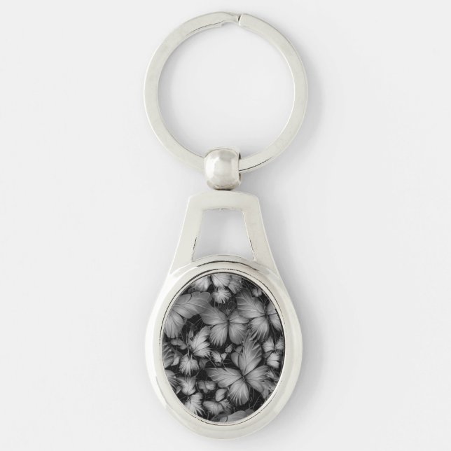 Grey Butterflies Print Keychain (Front)