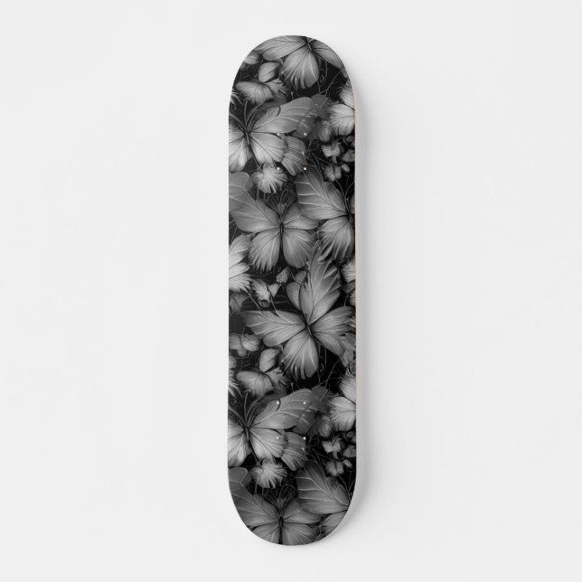 Grey Butterflies Print Skateboard (Front)