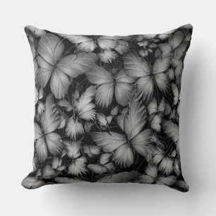 Grey Butterflies Print Throw Pillow