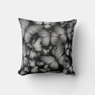 Grey Butterflies Print Throw Pillow