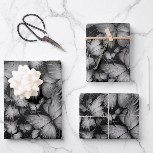 Grey Butterflies Print Wrapping Paper Sheet (Front)