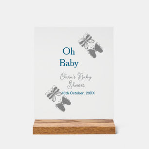 Grey butterfly blue baby shower oh baby modern ext acrylic sign