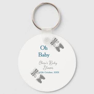 Grey butterfly blue baby shower oh baby modern ext keychain