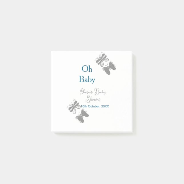 Grey butterfly blue baby shower oh baby modern ext post-it notes (Front)
