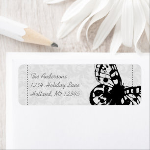 Grey Butterfly Damask Return Address