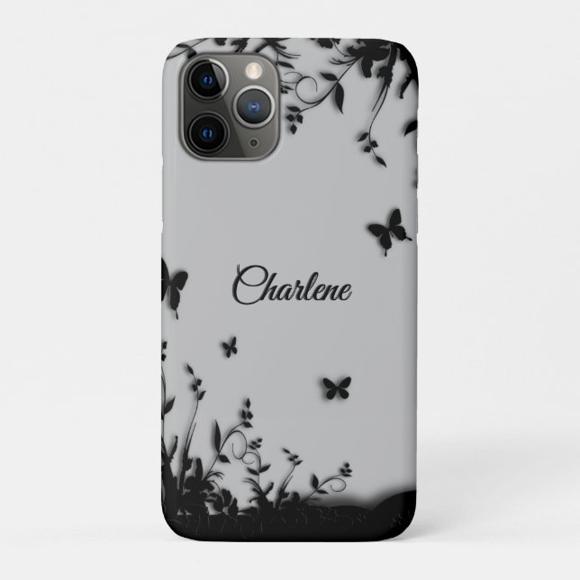 Grey Butterfly Garden Personalized   Case-Mate iPhone Case (Back)