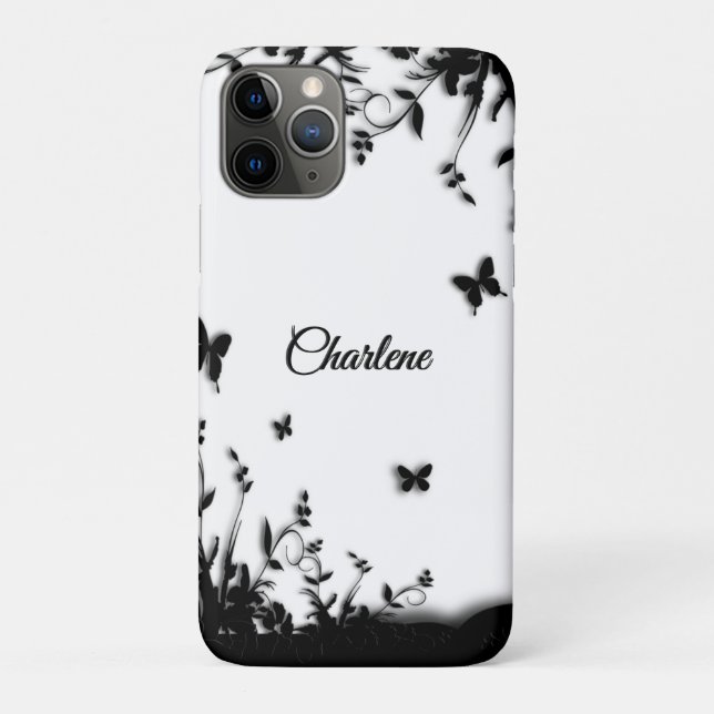 Grey Butterfly Garden Personalized   Case-Mate iPhone Case (Back)