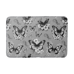 Grey Butterfly Pattern Bath Mat