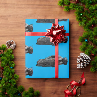 Grey C8 Corvette Sports Car Hand Drawn Wrapping Paper