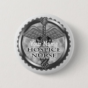 Grey caduceus Hospice Nurse 2 Inch Round Button
