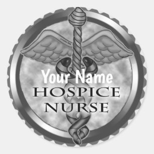 Grey caduceus Hospice Nurse Classic Round Sticker