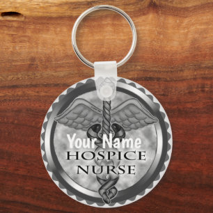 Grey caduceus Hospice Nurse Keychain